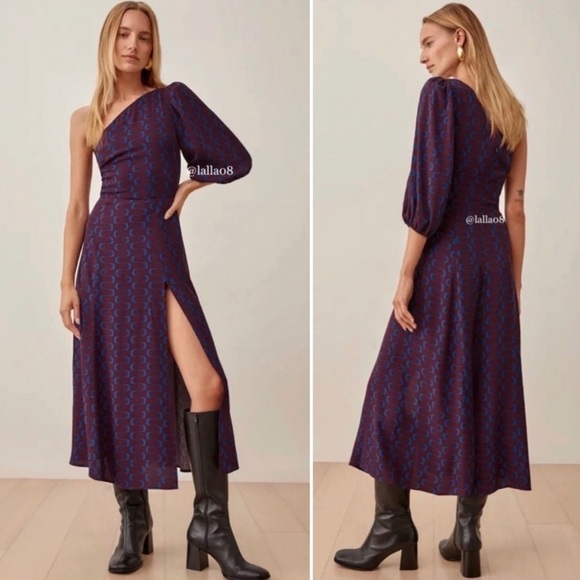 NWT Reformation Lawrence One Shoulder Midi Dress in Marooned, Size 2 - Picture 2 of 10